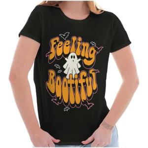 Brisco Brands Cute Halloween Ghost Feeling Bootiful Womens Slim Fit Graphic Tee(Black)