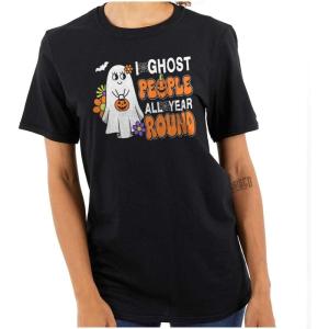 Brisco Brands Cute I Ghost People All Year Round Womens Graphic T Shirt Tees(Black)