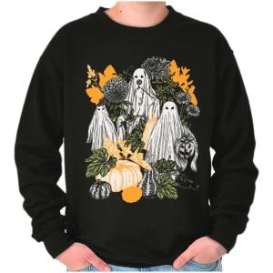 Brisco Brands Fall Autumn Ghosts and Pumpkins Sweatshirt for Men or Women(Black)