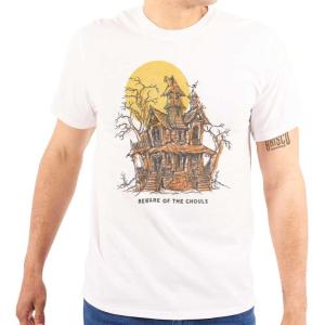 Brisco Brands Halloween Haunted House Beware Ghouls Graphic T Shirt Men or Women(White)