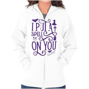 Brisco Brands Halloween I Put A Spell On You Witch Zip Hoodie Sweatshirt Women(White)