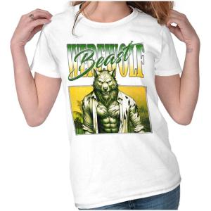 Brisco Brands Halloween Monster Werewolf Beast Womens Slim Fit Graphic Tee(White)