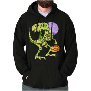 Brisco Brands Spooky Halloween Dinosaur Skeleton Hoodie Sweatshirt Women Men(Black)