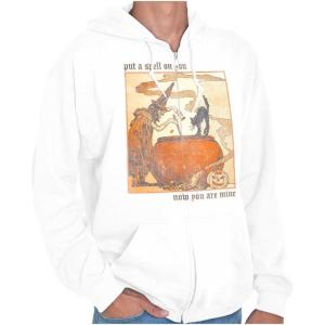 Brisco Brands Vintage Halloween Witches Brew Zip Up Hoodie Mens Womens(White)