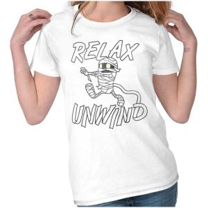 Funny Halloween Mummy Relax Unwind Womens Slim Fit Graphic Tee(White)
