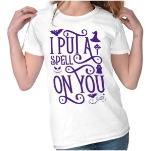 Halloween I Put A Spell On You Witch Womens Slim Fit Graphic Tee(White)