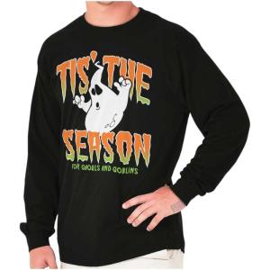 Halloween Season of Ghouls Goblins Long Sleeve Tshirt Men Women(Black)