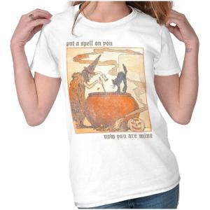 Vintage Halloween Witches Brew Womens Slim Fit Graphic Tee(White)