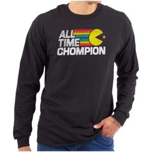 Pacman Champion Hungry Foodie Long Sleeve Tshirt Men Women(Black)