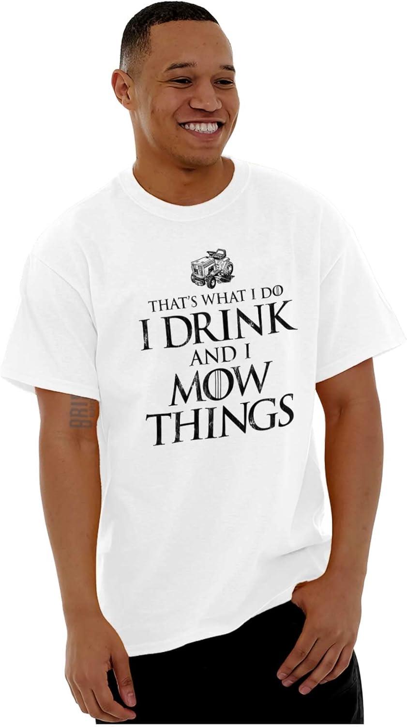 imageBrisco Brands Dad Joke I Drink and I Mow Things Mens Graphic T Shirt TeesWhite