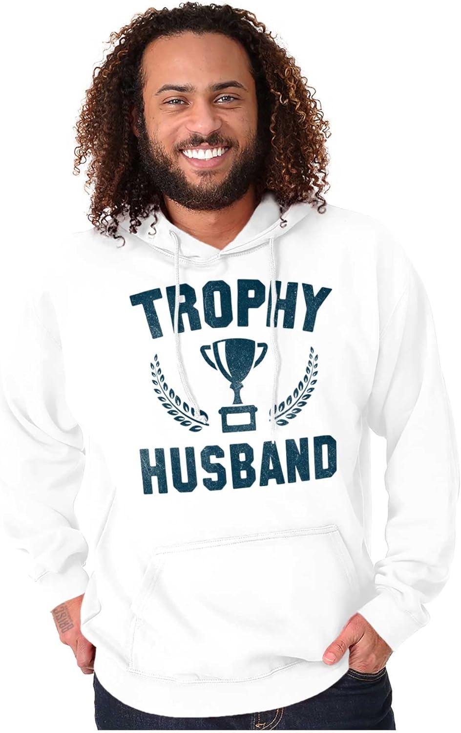 imageBrisco Brands Trophy Husband Best Partner Hubby Hoodie Hooded Sweatshirt MenWhite