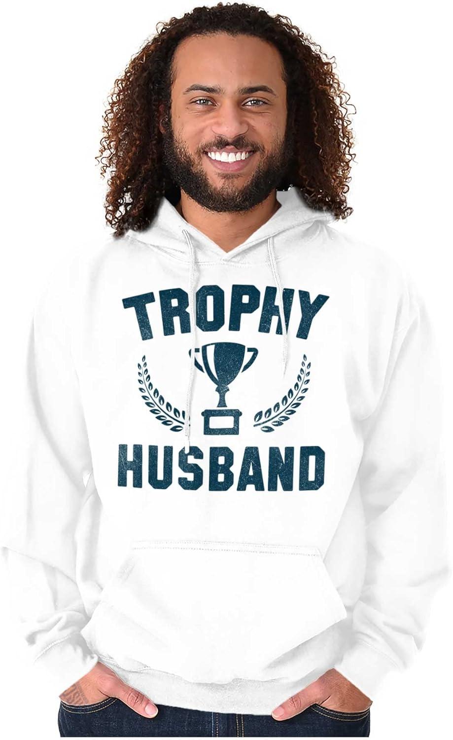 imageBrisco Brands Trophy Husband Best Partner Hubby Hoodie Hooded Sweatshirt MenWhite