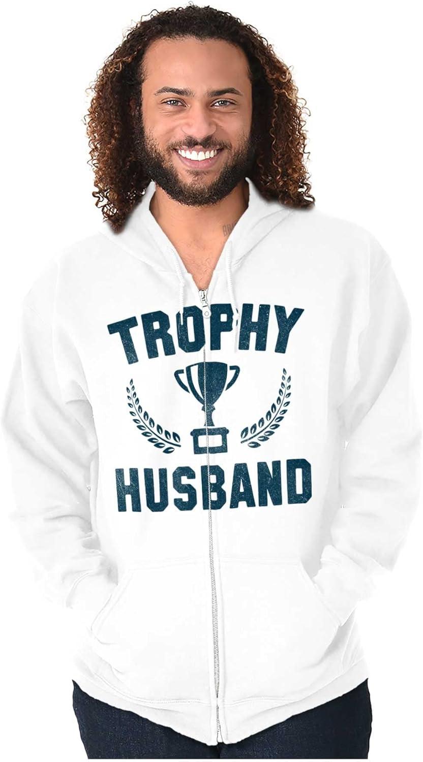 imageBrisco Brands Trophy Husband Best Partner Hubby Zip Hoodie Sweatshirt MenWhite