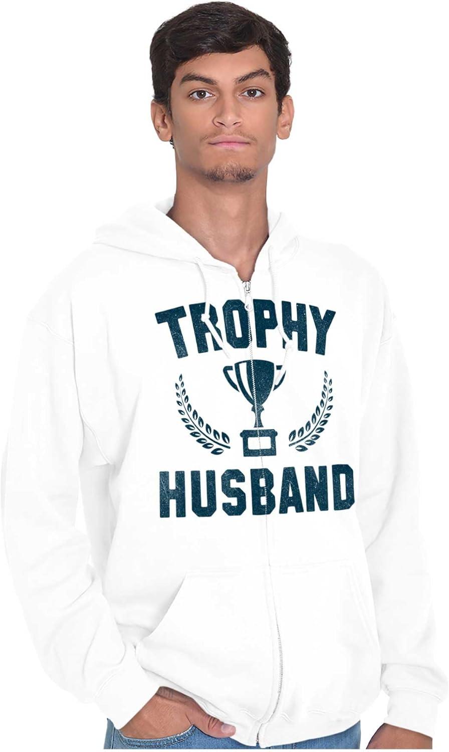 imageBrisco Brands Trophy Husband Best Partner Hubby Zip Hoodie Sweatshirt MenWhite