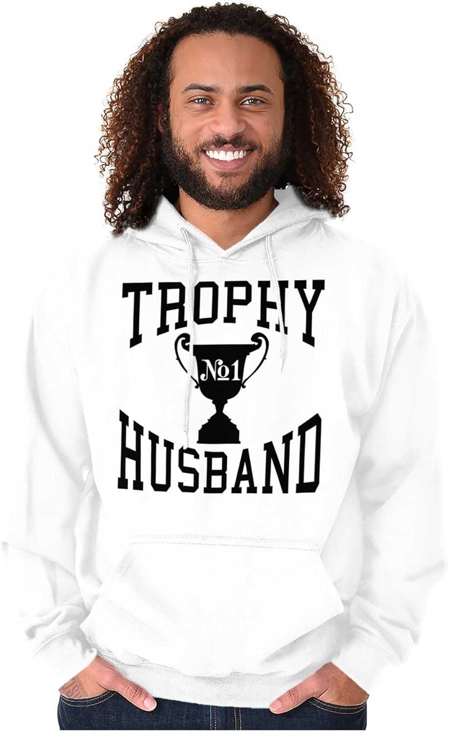imageBrisco Brands Trophy Husband No 1 Hubby Award Hoodie Hooded Sweatshirt MenWhite