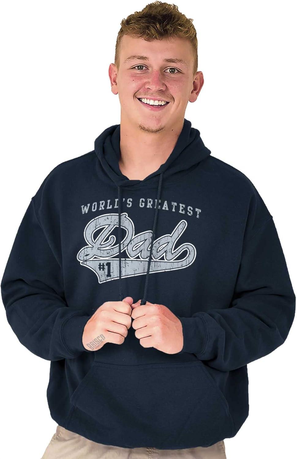 imageBrisco Brands Worlds Greatest Dad Number 1 Father Hoodie Hooded Sweatshirt MenNavy