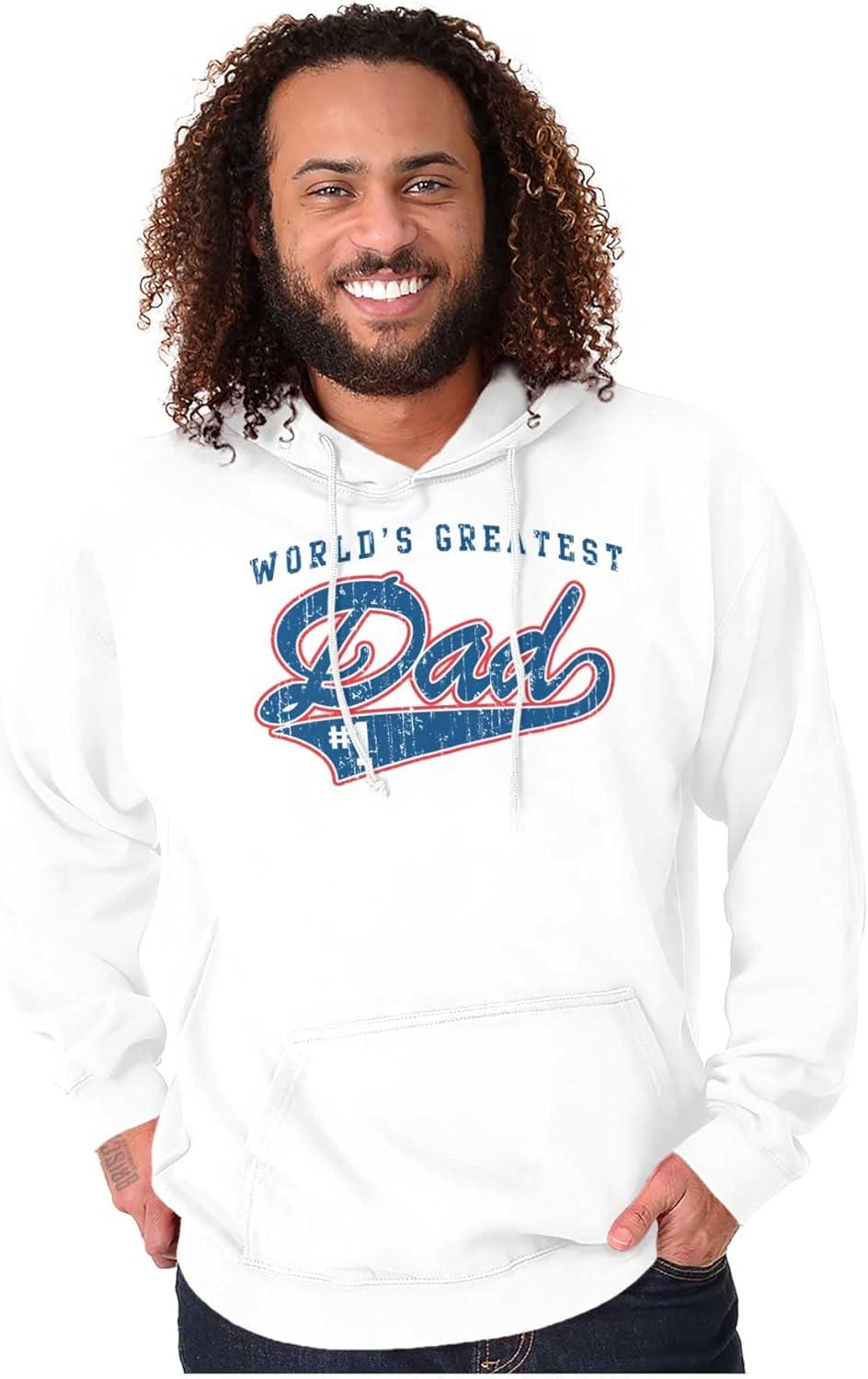 imageBrisco Brands Worlds Greatest Dad Number 1 Father Hoodie Hooded Sweatshirt MenWhite