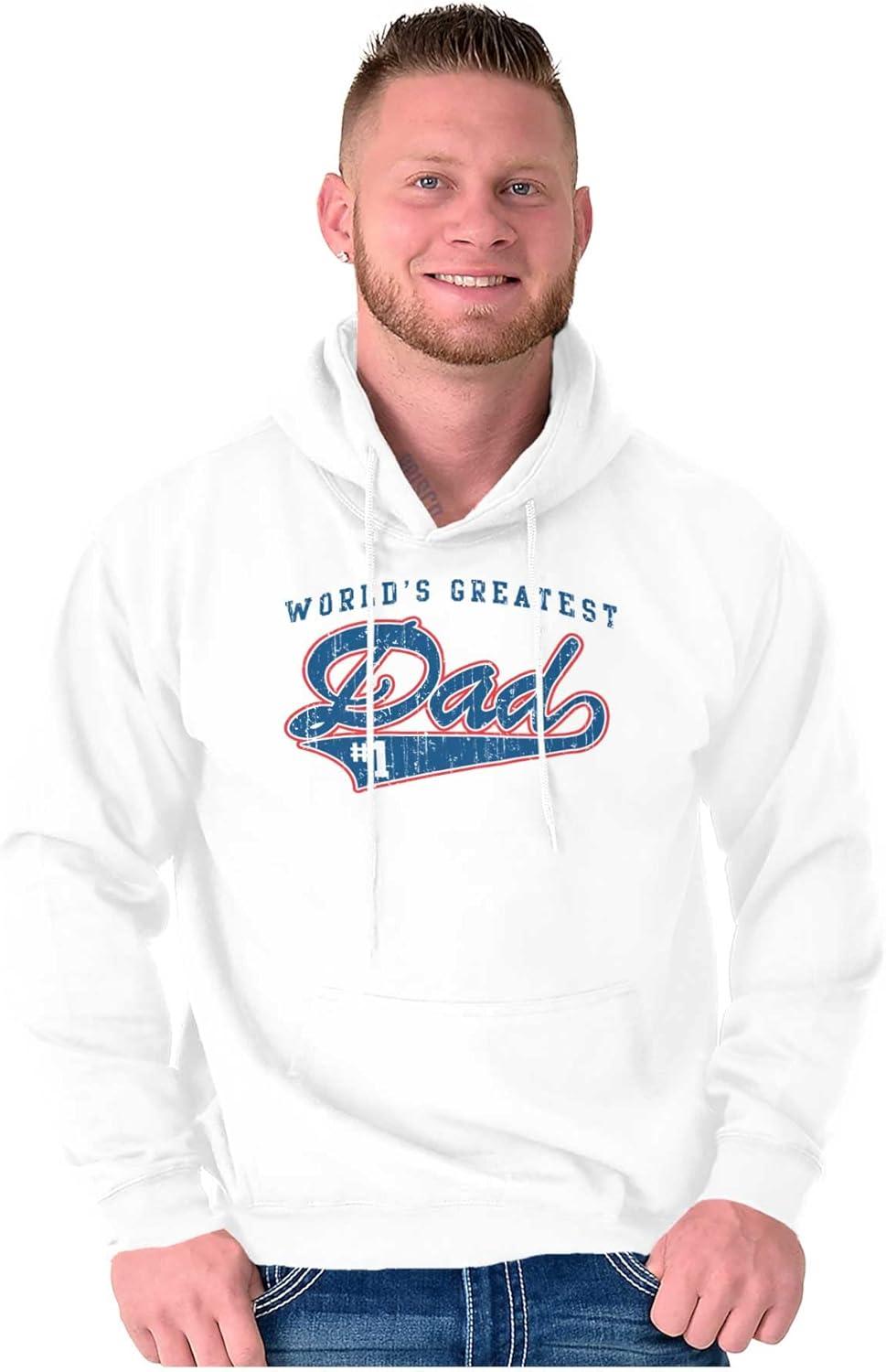 imageBrisco Brands Worlds Greatest Dad Number 1 Father Hoodie Hooded Sweatshirt MenWhite