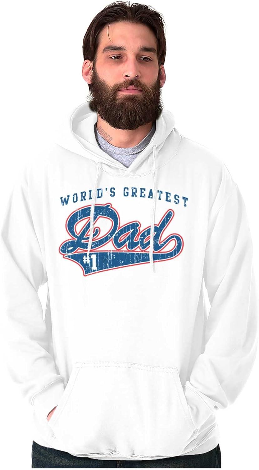 imageBrisco Brands Worlds Greatest Dad Number 1 Father Hoodie Hooded Sweatshirt MenWhite