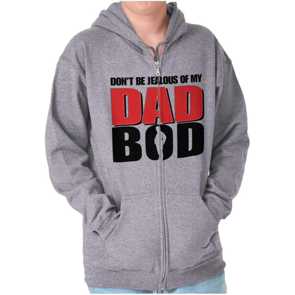 imageBrisco Brands Fathers Day Dont Be Jealous Dad Bod Zip Hoodie Sweatshirt MenSport Grey