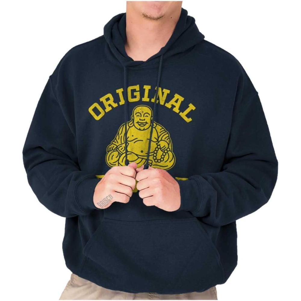 imageBrisco Brands Funny Father Original Dad Bod Buddha Hoodie Hooded Sweatshirt MenNavy