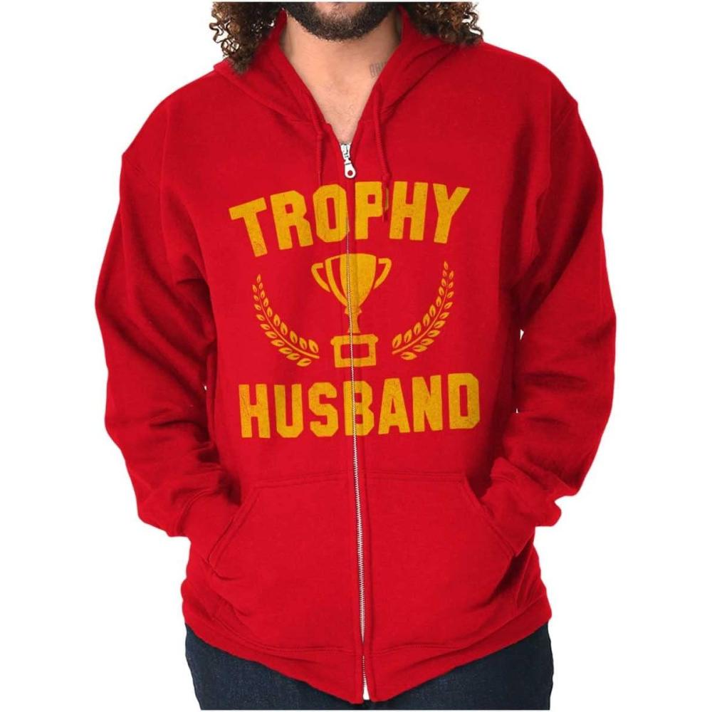 imageBrisco Brands Trophy Husband Best Partner Hubby Zip Hoodie Sweatshirt MenRed
