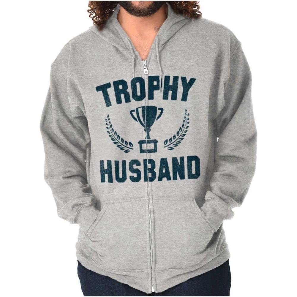 imageBrisco Brands Trophy Husband Best Partner Hubby Zip Hoodie Sweatshirt MenSport Grey