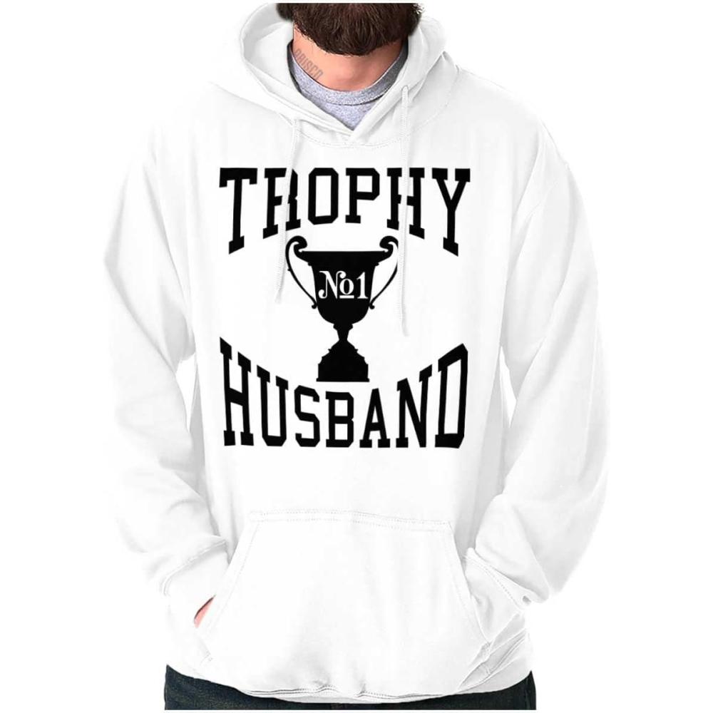 imageBrisco Brands Trophy Husband No 1 Hubby Award Hoodie Hooded Sweatshirt MenWhite