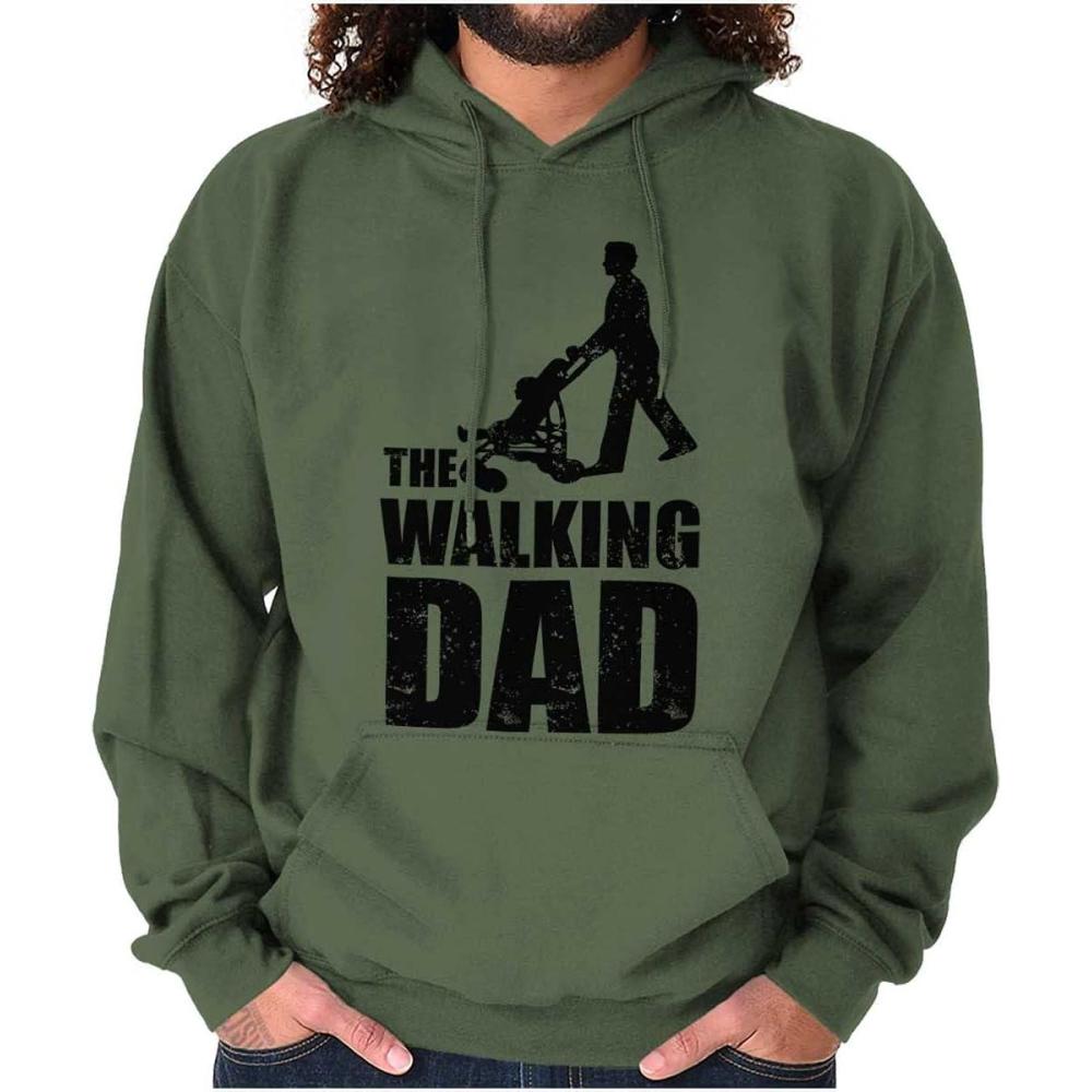 imageBrisco Brands Walking Dad Nerdy Zombie Movie Lover Hoodie Hooded Sweatshirt MenMilitary Green