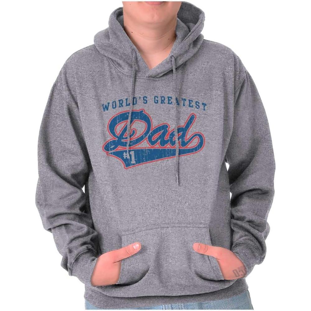 imageBrisco Brands Worlds Greatest Dad Number 1 Father Hoodie Hooded Sweatshirt MenSport Grey