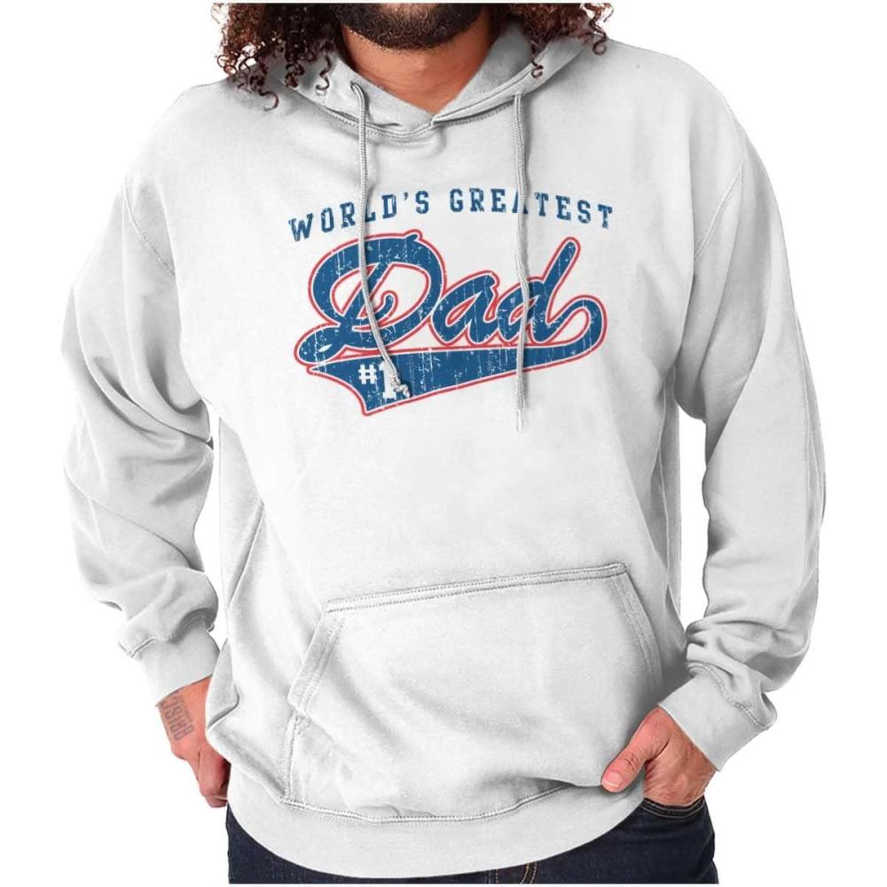 imageBrisco Brands Worlds Greatest Dad Number 1 Father Hoodie Hooded Sweatshirt MenWhite