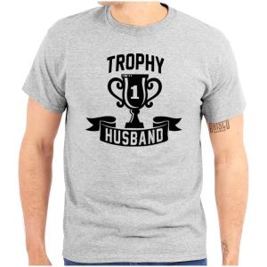 Brisco Brands Cool Trophy Husband Number 1 Hubby Mens Graphic T Shirt Tees(Sport Grey)