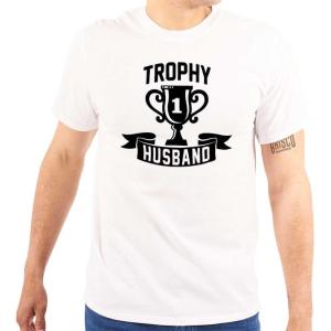 Brisco Brands Cool Trophy Husband Number 1 Hubby Mens Graphic T Shirt Tees(White)