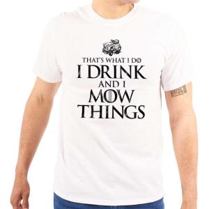 Brisco Brands Dad Joke I Drink and I Mow Things Mens Graphic T Shirt Tees(White)