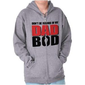 Brisco Brands Fathers Day Dont Be Jealous Dad Bod Zip Hoodie Sweatshirt Men(Sport Grey)