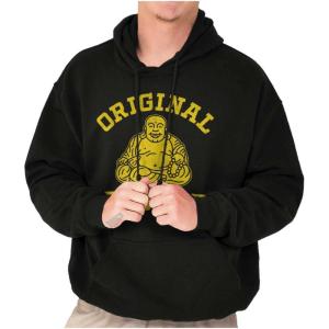 Brisco Brands Funny Father Original Dad Bod Buddha Hoodie Hooded Sweatshirt Men(Black)