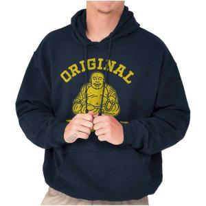 Brisco Brands Funny Father Original Dad Bod Buddha Hoodie Hooded Sweatshirt Men(Navy)