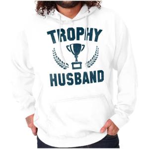 Brisco Brands Trophy Husband Best Partner Hubby Hoodie Hooded Sweatshirt Men(White)