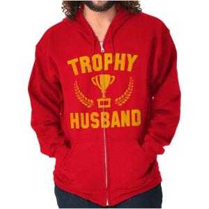 Brisco Brands Trophy Husband Best Partner Hubby Zip Hoodie Sweatshirt Men(Red)