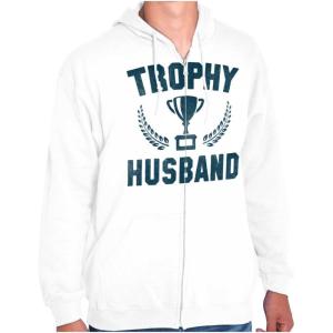 Brisco Brands Trophy Husband Best Partner Hubby Zip Hoodie Sweatshirt Men(White)