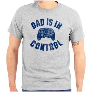 Father’s Day Gamer Dad is in Control Mens Graphic T Shirt Tees(Sport Grey)