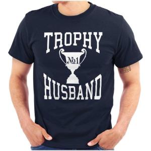 Trophy Husband No. 1 Hubby Award Mens Graphic T Shirt Tees(Navy)