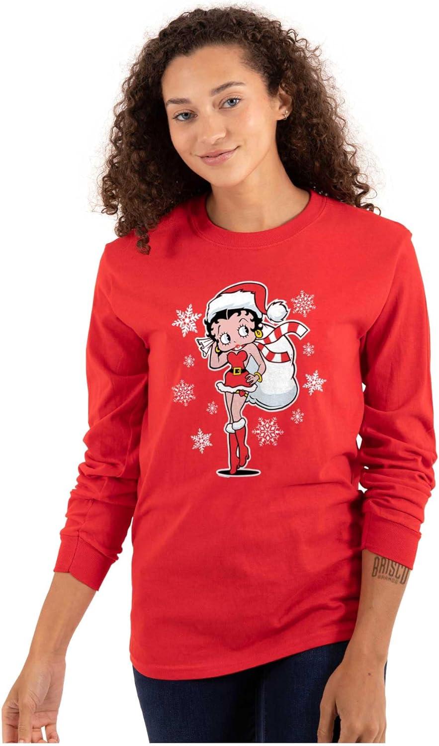 imageBetty Boop Christmas Holiday Cute Womens Long Sleeve T ShirtRed