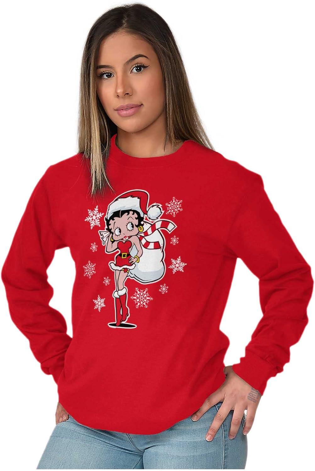 imageBetty Boop Christmas Holiday Cute Womens Long Sleeve T ShirtRed