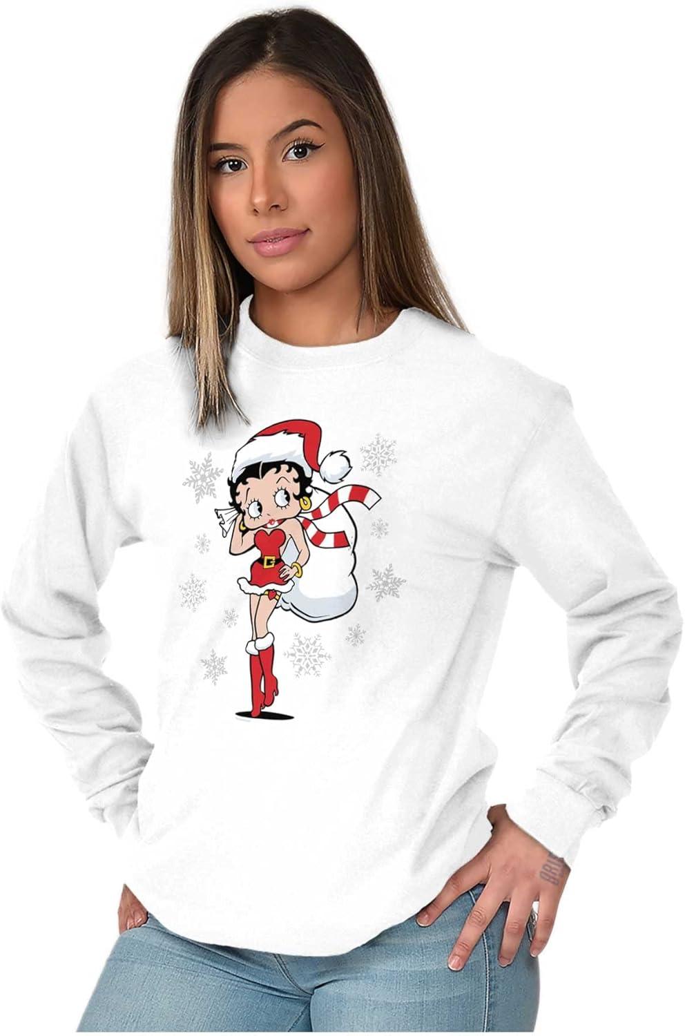 imageBetty Boop Christmas Holiday Cute Womens Long Sleeve T ShirtWhite