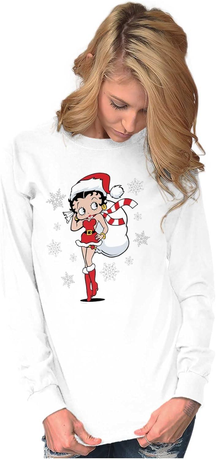 imageBetty Boop Christmas Holiday Cute Womens Long Sleeve T ShirtWhite