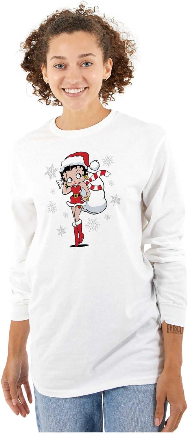 imageBetty Boop Christmas Holiday Cute Womens Long Sleeve T ShirtWhite