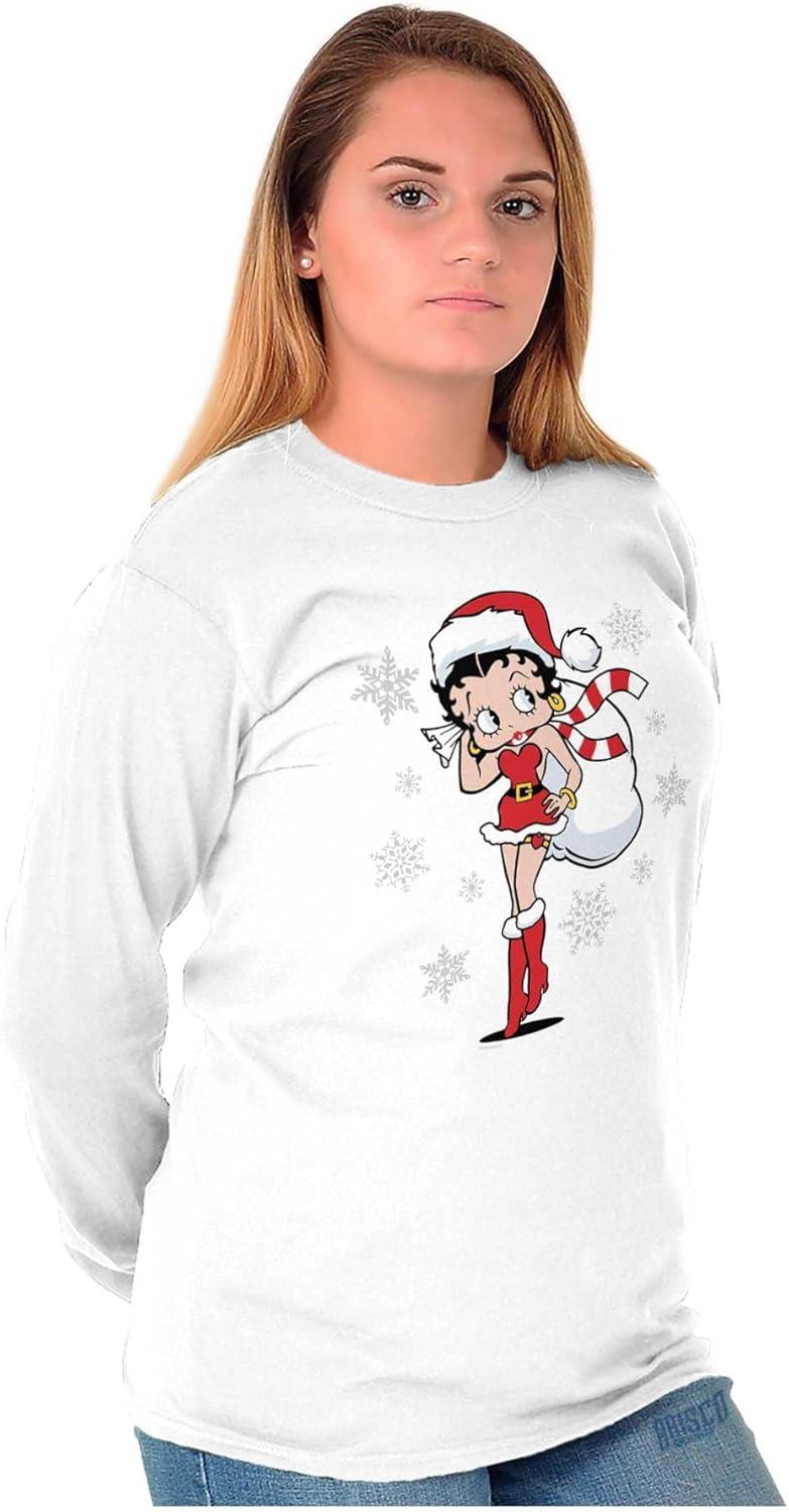 imageBetty Boop Christmas Holiday Cute Womens Long Sleeve T ShirtWhite