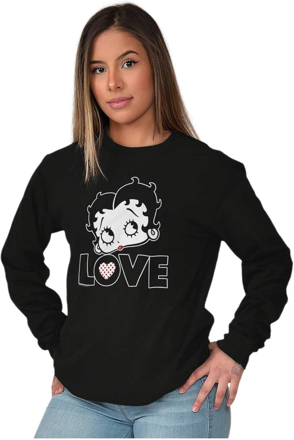 imageBetty Boop Love Cute Girly Cartoon Womens Long Sleeve T ShirtBlack