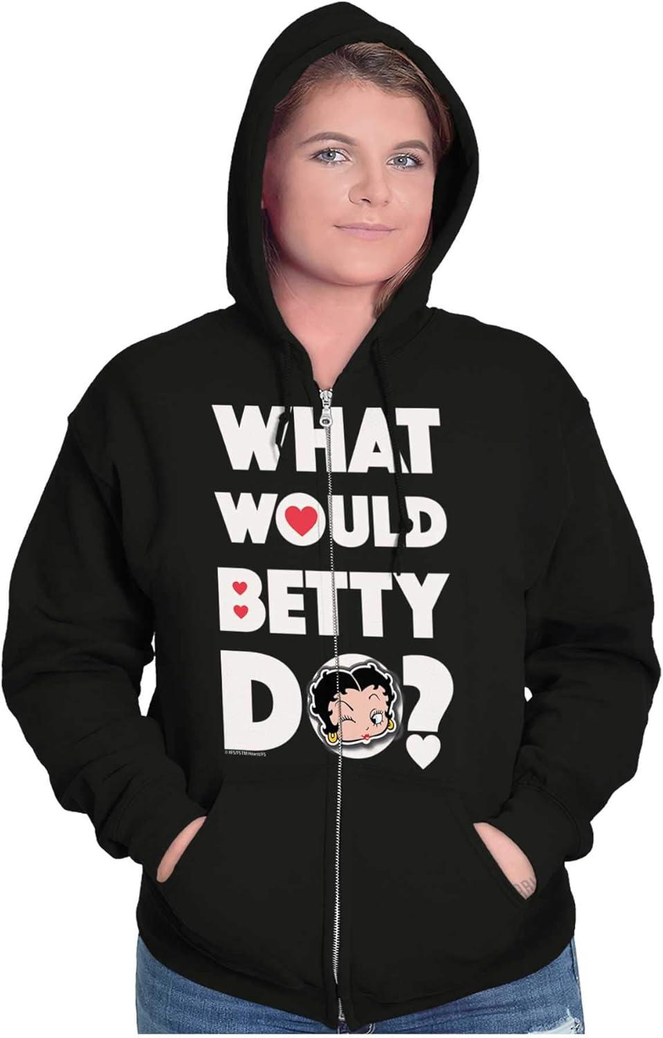 imageBrisco Brands Cute Retro Betty Boop Cartoon WWBD Zip Hoodie Sweatshirt Women